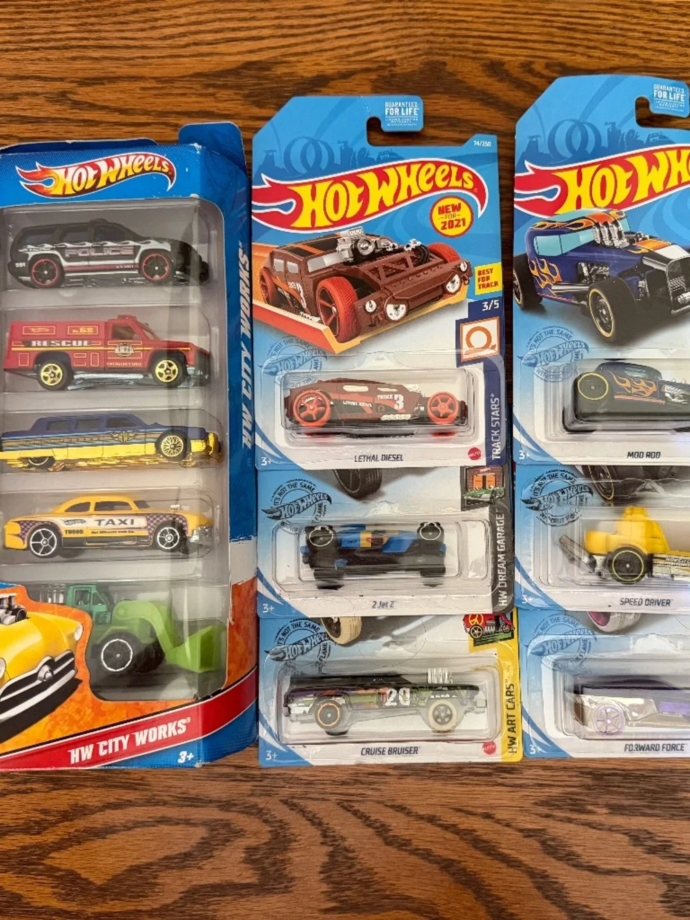 Lot of 11 Hot Wheels New on Card City Works Track Stars Dream Garage Flames Etc